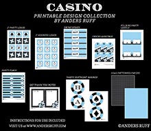Casino Poker Vegas Birthday Party Printables Collection - Blue